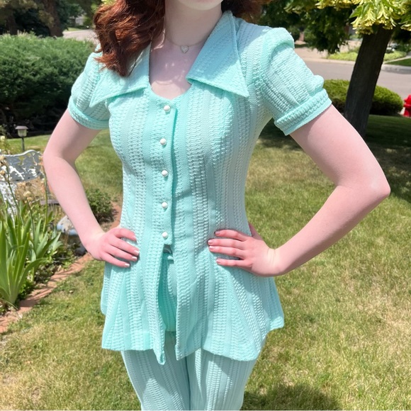 Vintage 1950 60 Retro Bobbie Brookes Pale Blue Coquette Girl Feminine Pant set